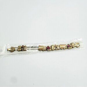 NWT Tofa Vintage-Style Gold Charm Bracelet With Bus Apple Childhood Theme Charms